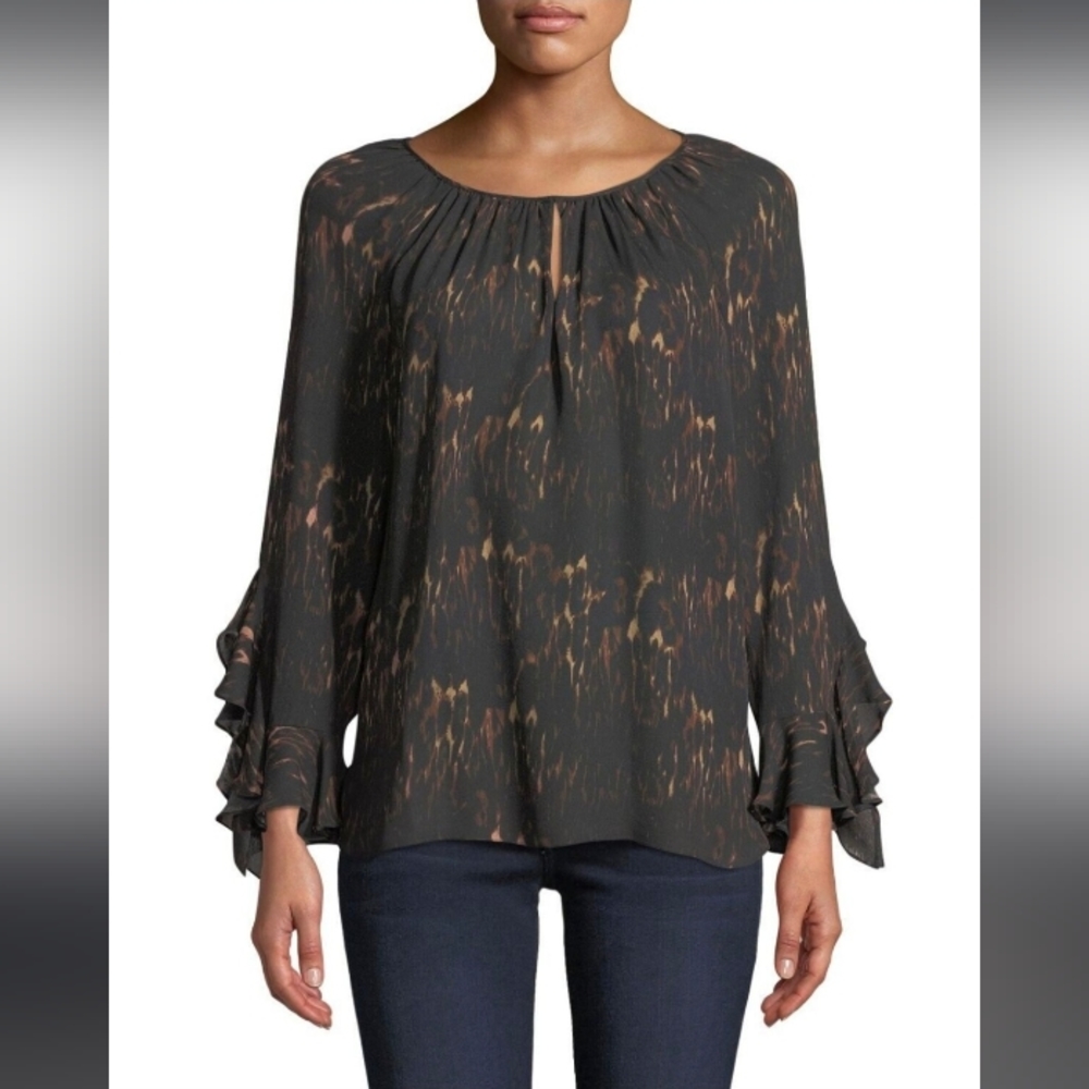 Kobi Halperin NATURAL MULTI Lee Ruffle - Sleeve Leopard print